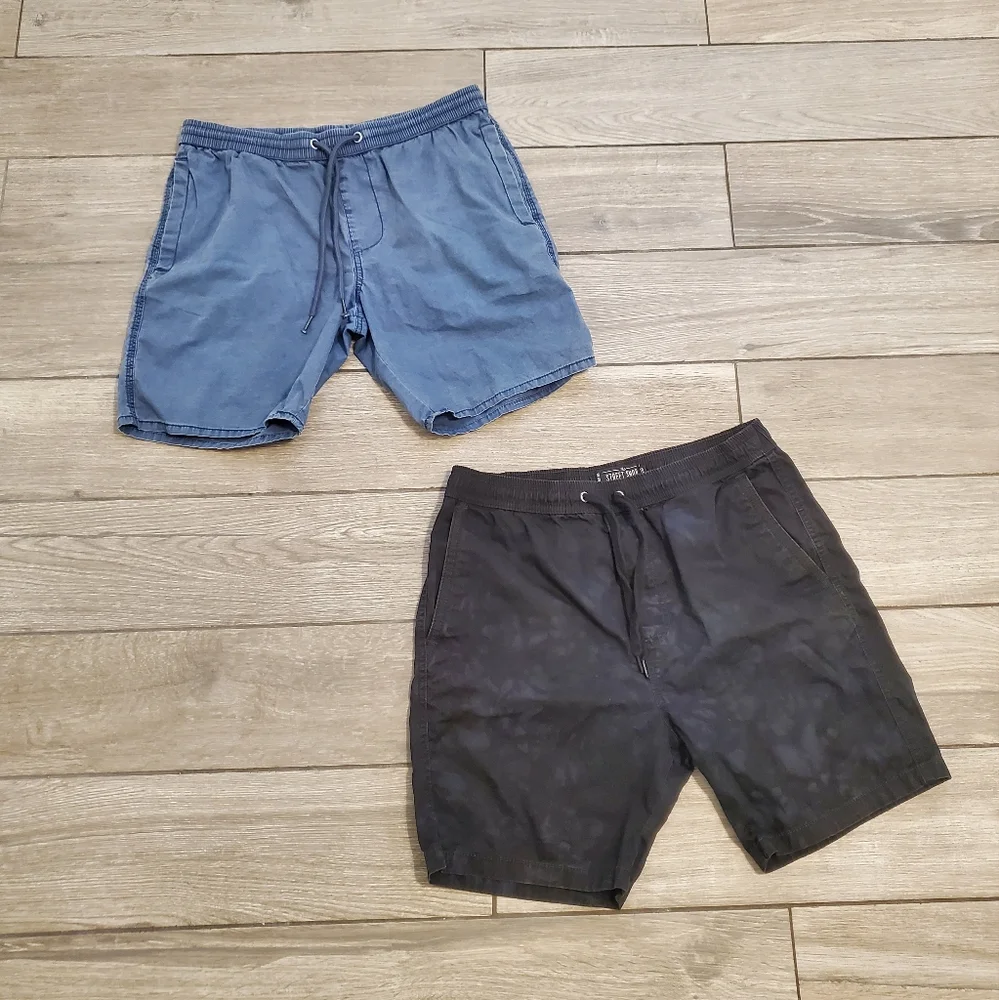 COTTON ON men's 100% cotton black blue casual basic pull-on shorts • bundle of 2 - Picture 1 of 12